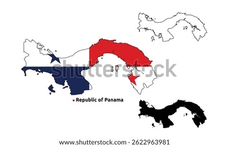 Panama Map Vector - Country Outline, Flag Inside Map, Blank and Silhouette Version