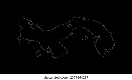 Panama map vector illustration. Drawing with a white line on a black background.