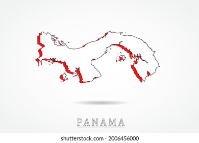 Panama Map - World Map International vector template with red and outline graphic sketch style isolated on white background - Vector illustration eps 10