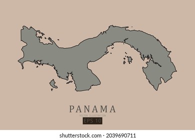 Panama Map - World Map International vector template with old classic style and gray color on map isolated on brown background - Vector illustration eps 10 