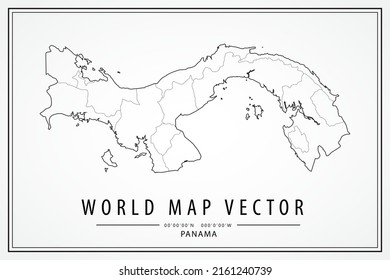 Panama Map - World Map International vector template with High detailed thin black line and outline graphic sketch style isolated on white background - Vector illustration eps 10