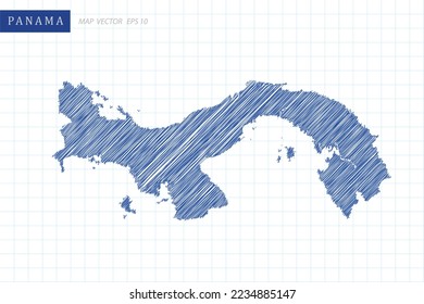 Panama Map - World Map International vector template with blue outline graphic and pen drawing sketch style isolated on white grid background for design, website - Vector illustration eps 10