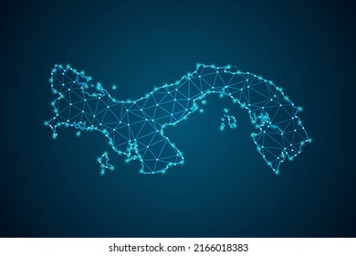 Panama Karte - World Map Mash Linie und Punktwaage auf blauem Hintergrund. Draht-Rahmen-3D-Maschenweite, Design-Kugel, Punkt und Struktur - Vektorgrafik eps10