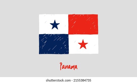 Panama National Country Flag Marker or Pencil Sketch Illustration Vector