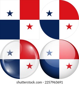 Panama National Flag Symbol Logo Icon, set of 1:1 Square, Round Circular Shape, Bubble and Button Design Vector Illustration Isolated on White Background