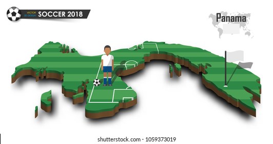 Panama national soccer team . Football player and flag on 3d design country map . isolated background . Vector for international world championship tournament 2018 concept .