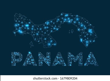 Panama network map. Abstract geometric map of the country. Internet connections and telecommunication design. Radiant vector illustration.