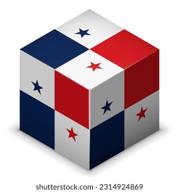 Panama (North America) (Panamanian) (Spanish) National Flag, Country Emblem 2.5D Isometric Projection Cube Symbol Gloss Plastic Symmetry Square Design Isolated on White Background