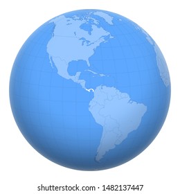 Panama on the globe. Earth centered at the location of the Republic of Panama. Map of Panama. Includes layer with capital cities.