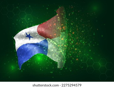 Panama, on vector 3d flag on green background with polygons and data numbers