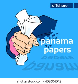 Panama Papers Business Man Hold Private Document Suit Concept Offshore Company Owner Information Vector Illustration