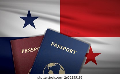 Panama Passports with Panama Flag Background	