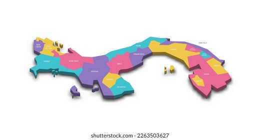 Panama political map of administrative divisions - provinces. Colorful 3D vector map with dropped shadow and country name labels.