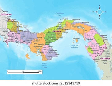 Panama political map with capital , cities, towns, national borders, rivers and lakes. labeling