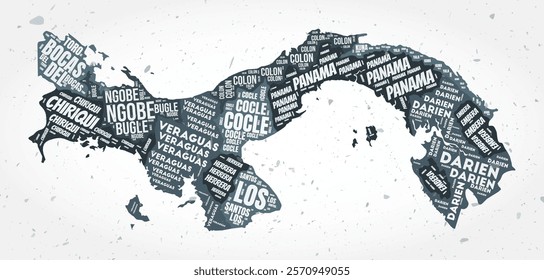 Panama regions word clouds. Country shape on textured background. Panama design in typographic style. Creative vector illustration.