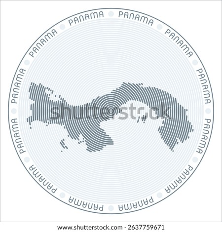 Panama round logo design. Country shape built of rings. Panama text around the country. Vector illustration.