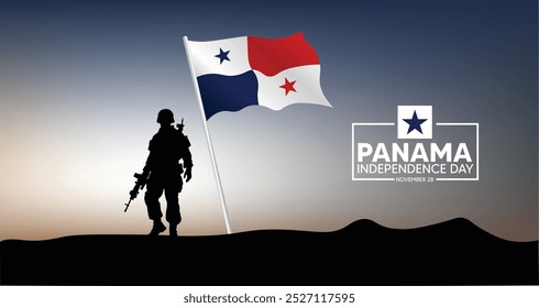 Panama Separation Day 3 November solider standing with waving flag vector poster