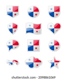 Panama - set of country flags in the form of stickers of various shapes. Vector illustration