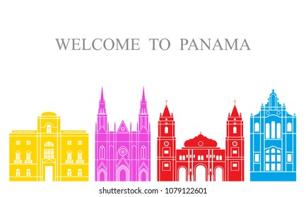 Panama set. Isolated Panama architecture on white background