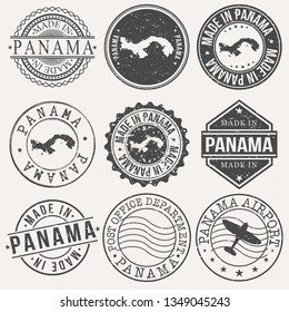 Panama Set of Stamps. Travel Stamp. Made In Product. Design Seals Old Style Insignia.