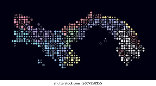 Panama, shape of the country built of colored cells. Digital style map of Panama on dark background. Small size circle blocks. Simple vector illustration.