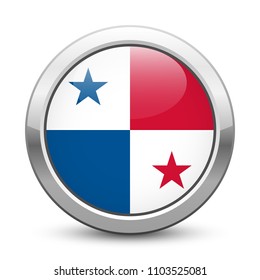 Panama - shiny metallic button with national flag. Panamanian symbol isolated on white background. Vector EPS10