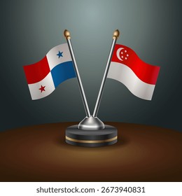 Panama and Singapore table flags relation  with gradient backgrund. Vector Illustration