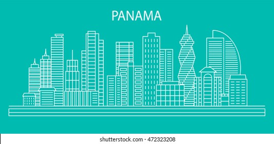 Panama skyline with linear style city buildings, houses, skyscrapers, design elements for city illustration or map. Vector illustration