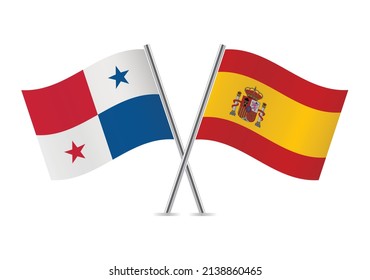 Panama and Spain crossed flags. Panamanian and Spanish flags, isolated on white background. Vector icon set. Vector illustration.