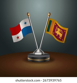 Panama und Sri Lanka Tischfahnen Beziehung mit Farbverlauf-Hintergrund. Vektorgrafik