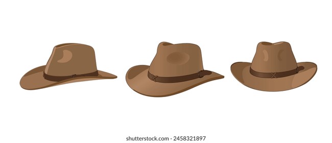 Panama Style Men's Hat in three directions of view, realistic vector illustration isolated, eps