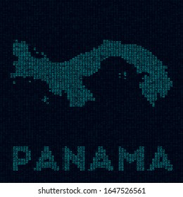 Panama tech map. Country symbol in digital style. Cyber map of Panama with country name. Radiant vector illustration.