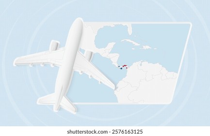 Panama Travel Illustration with Plane and National Flag. Ideal for travel agencies, promotional materials, or geographic content related to Panama.