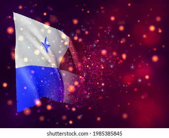 Panama, vector 3d flag on pink purple background with lighting and flares