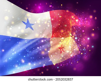 Panama, vector 3d flag on pink purple background with lighting and flares
