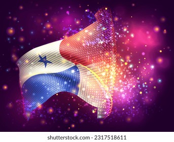 Panamá, bandera vectorial 3d sobre fondo púrpura rosa con iluminación y bengalas