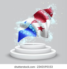Panama, 3D-Flagge auf dem Podium, umgeben von einem Wirbelwind magischer Strahlung