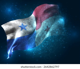 Panama, vector 3d flag virtual triangular polygons on a blue background