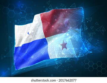 Panama, Vektorflagge, virtuelles abstraktes 3D-Objekt aus dreieckigen Polygonen auf blauem Hintergrund
