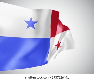 Panama, vector flag with waves and bends waving in the wind on a white background.