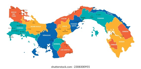 
Panama vector map. High detailed illustration with borders and cities