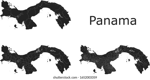 Panama vector maps with administrative regions, municipalities, departments, borders