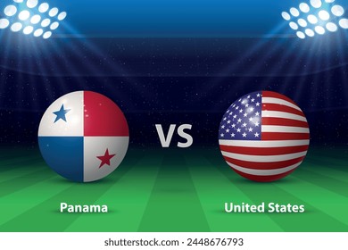 Panama vs United States. America football tournament 2024, Soccer scoreboard broadcast graphic template