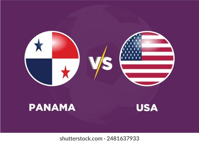 Panama vs USA in Football Competition Rival flags of both teams with football shape.Isolate with purple color and Football.Editable EPS file. Pana VS USA football match concept.