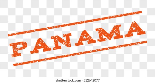 Panama watermark stamp. Text caption between parallel lines with grunge design style. Rubber seal stamp with dirty texture. Vector orange color ink imprint on a chess transparent background.