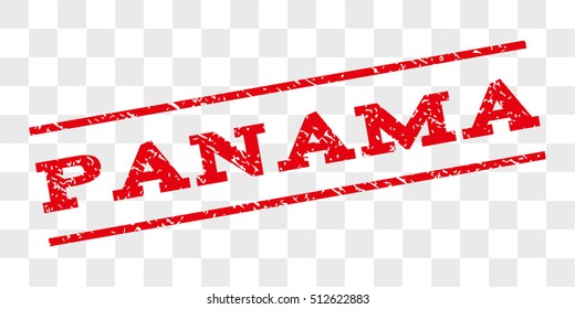 Panama watermark stamp. Text tag between parallel lines with grunge design style. Rubber seal stamp with scratched texture. Vector red color ink imprint on a chess transparent background.