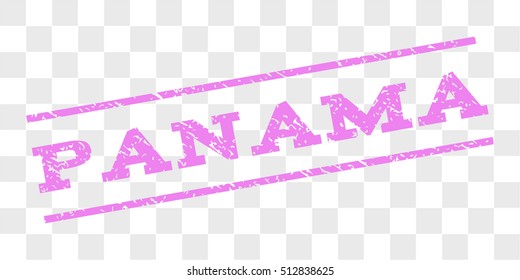 Panama watermark stamp. Text tag between parallel lines with grunge design style. Rubber seal stamp with dust texture. Vector violet color ink imprint on a chess transparent background.