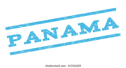 Panama watermark stamp. Text tag between parallel lines with grunge design style. Rubber seal stamp with dirty texture. Vector light blue color ink imprint on a white background.