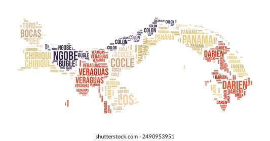 In: Panama Word Cloud. Country-Form mit Bereichsunterteilung. In: Panama Typografy Style Bild. Regionsnamen kennzeichnen Wolken. Vektorillustration.