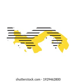 Panama - yellow country silhouette with shifted black stripes. Memphis Milano style design. Slimple flat vector map.